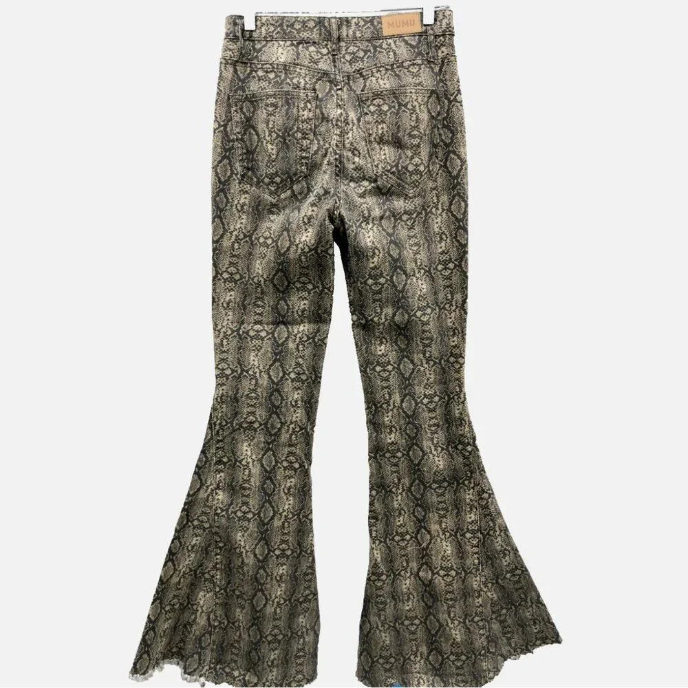 Show Me Your Mumu Size 27 Flare High Rise Berkeley Bells Queen Cobra Snake Jeans - Picture 5 of 11